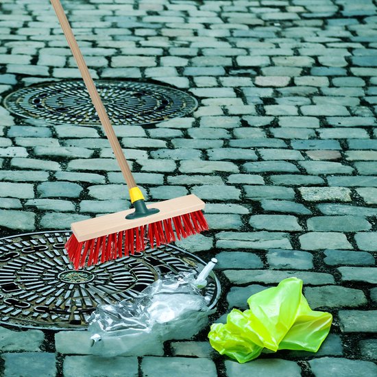 Brumag Straatbezem/buitenbezem - hout/kunststof - steel 129 cm - borstelkop breed 25 cm - rood - met steelhouder van Brumag — afbeelding 3