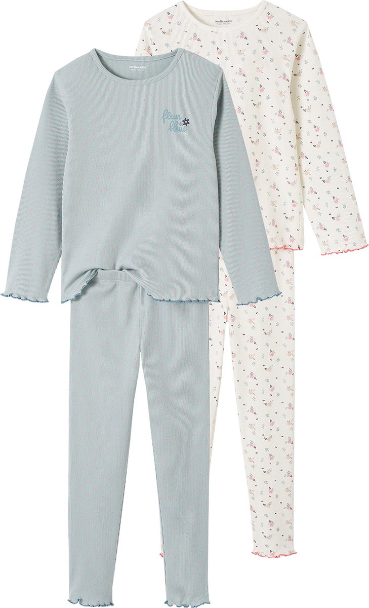 vertbaudet Set van 2 meisjespyjama's van ribtricot grijsblauw