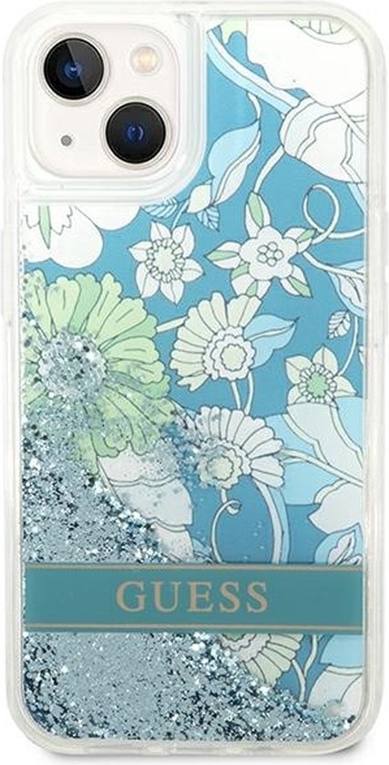 Guess - GUHCP14MLFLSN - iPhone - 14 - Plus - 6.7 - vert/vert - coque rigide - Fleur - Liquide - Glitter