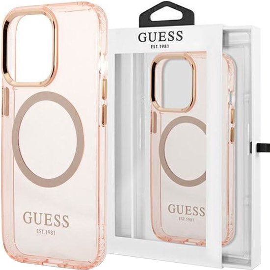 Guess GUHCP13X4GMGPI Hoesje voor iPhone 13 Pro Max 6.7 Inch Roze 4G Groot Metalen Logo
