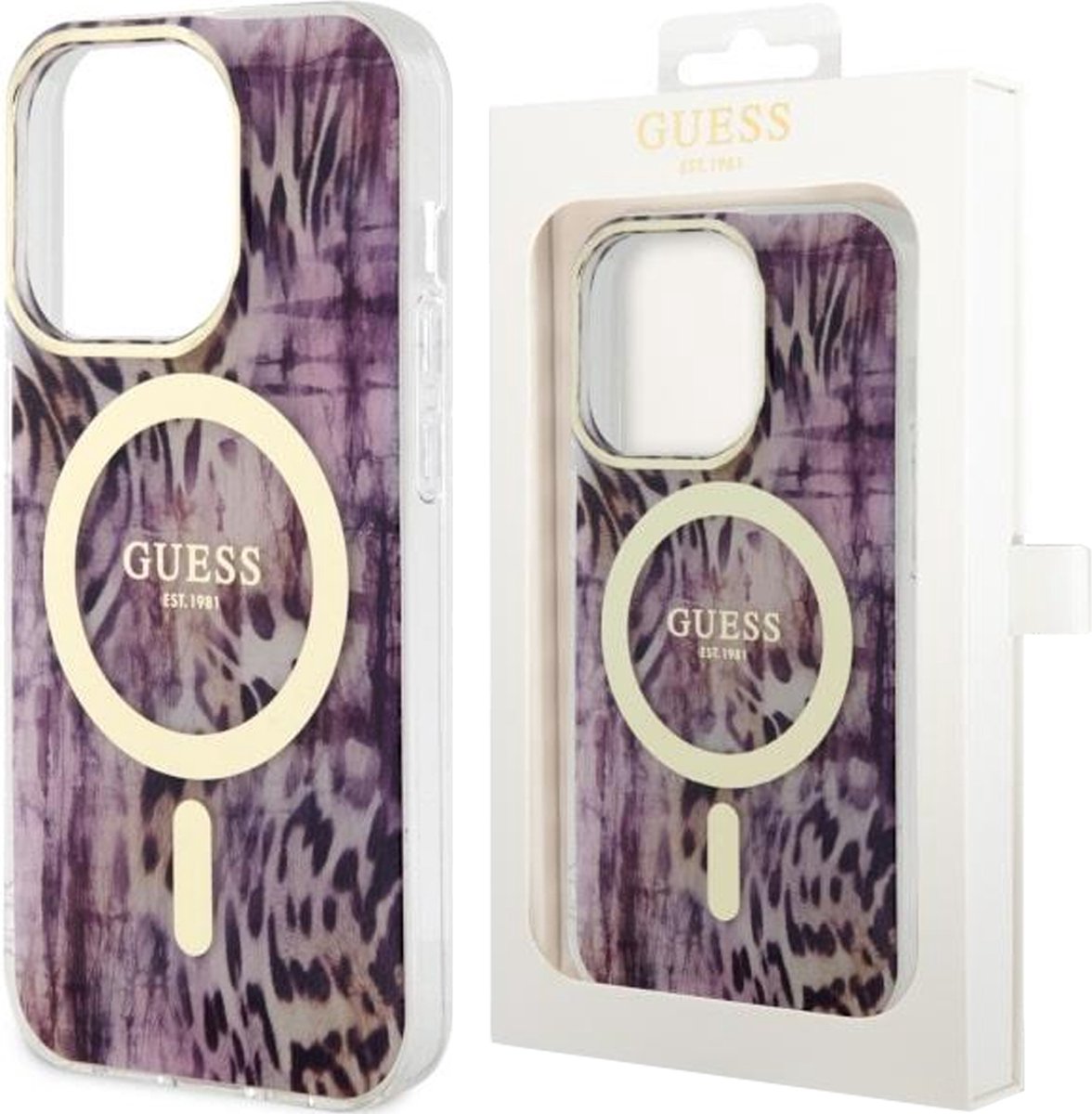 Guess - GUHMP14LHLEOPWP - hoesje voor iPhone - 14 - Pro - roze - Leopard - MagSafe