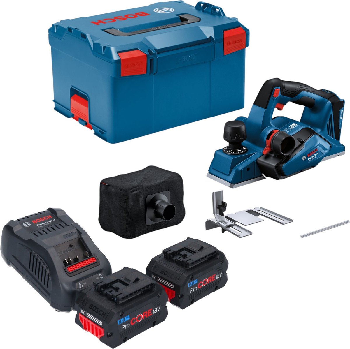Bosch GHO 18V-26 Professionele accuschaafmachine 18 V 2,6 mm borstelloos + 2x ProCORE accu 8.0 Ah + lader + L-Boxx