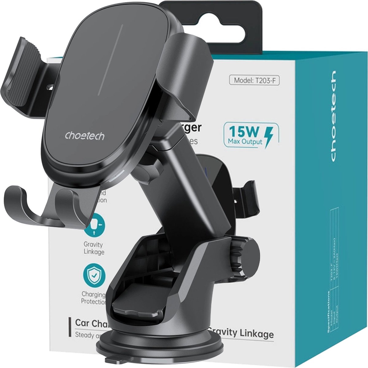 Choetech - T203-F - zwaartekracht autohouder met 15W inductieve oplader voor cockpit - zwart