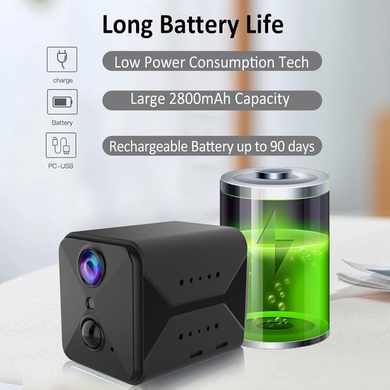 4K Minicamera, CUSFLYX Cloud WIFI Draagbare Bewakingscamera's, Batterijgevoed, Bewegingsdetectie, IR Nachtversie, Oppas Huisdier Kantoor Garage, Groothoek, Gemakkelijk te installeren TF Kaart Opname