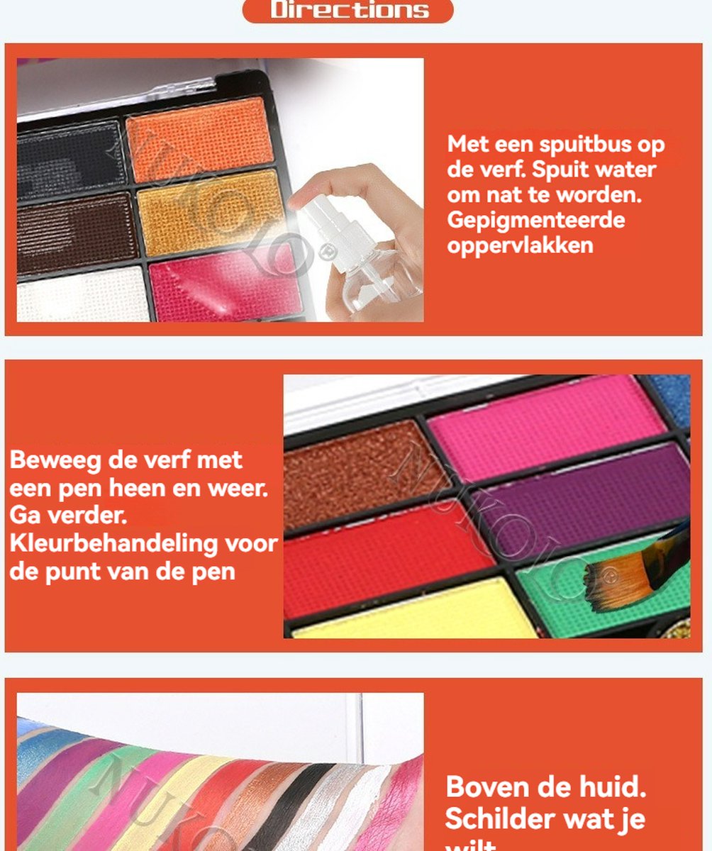 Haley familySchmink op Waterbasis met Penselen- Veilig Schminkset Kinderen - 42 Kleuren - Inclusief 10 Penselen, 6 Sjablonen& 2 diamantstickers&Glitters-Gemakkelijk schoon te maken-Face paint palette-Kinderschmink voor grimas — afbeelding 2
