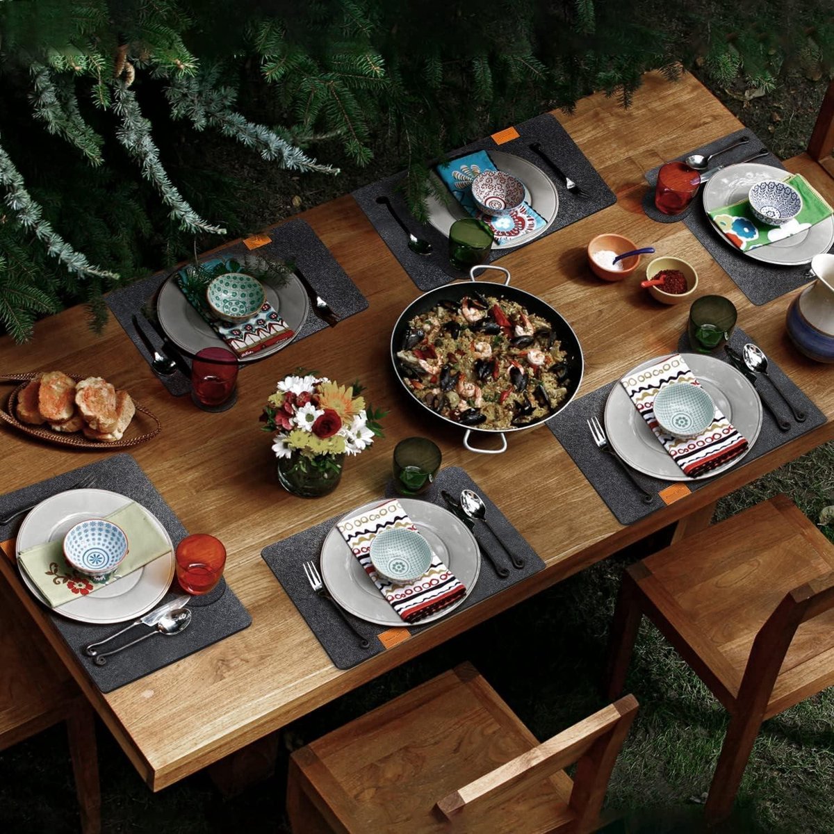 Vilten placemats set van 18 stuks - 6 placemats antislip tafelmatten 44 cm x 30 cm x 3 mm - antraciet — cadeau in Wonen & Interieur - foto 3