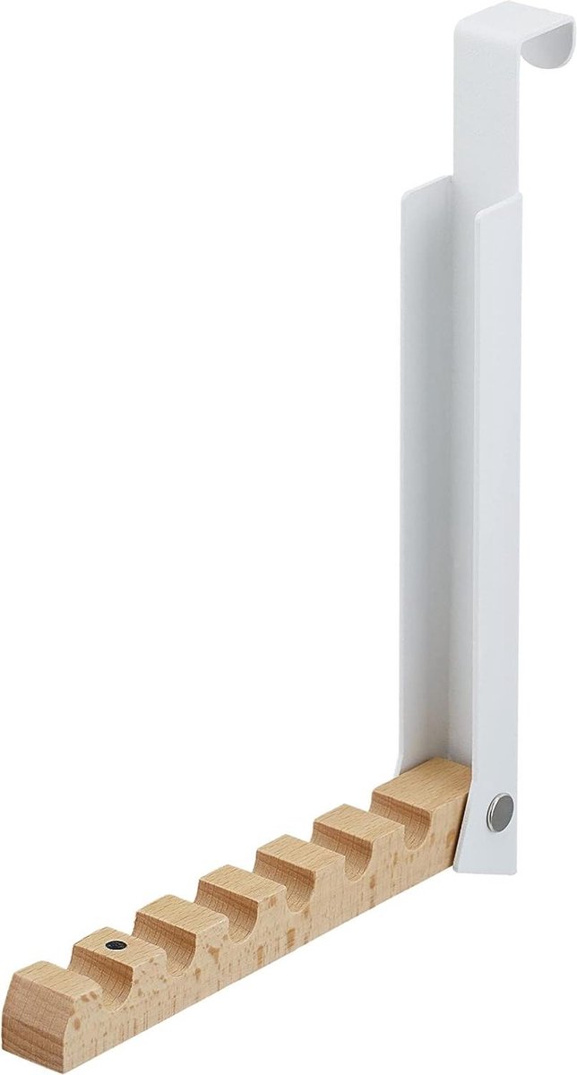 Inklapbare deurhaak garderobe voor 6 hangers metaal & hout deurdikte tot 2 cm wit