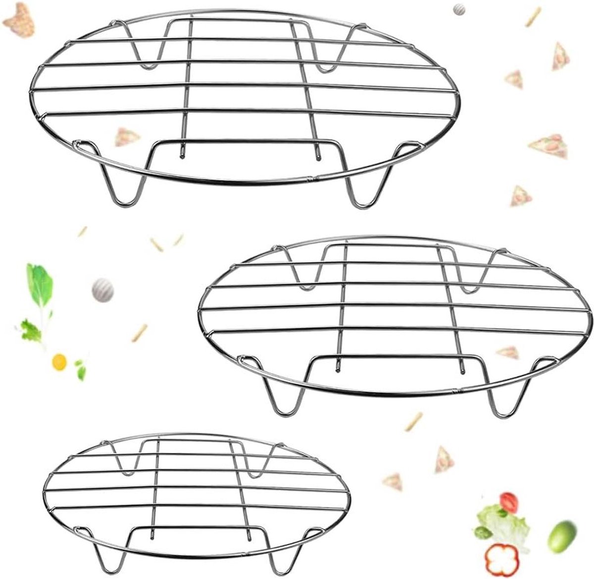 Rond afkoelrooster roestvrij staal 3 stuks taartrooster 175 cm 225 cm 25 cm vaatwasmachinebestendig grillrooster voor bakken en koelen bakrooster