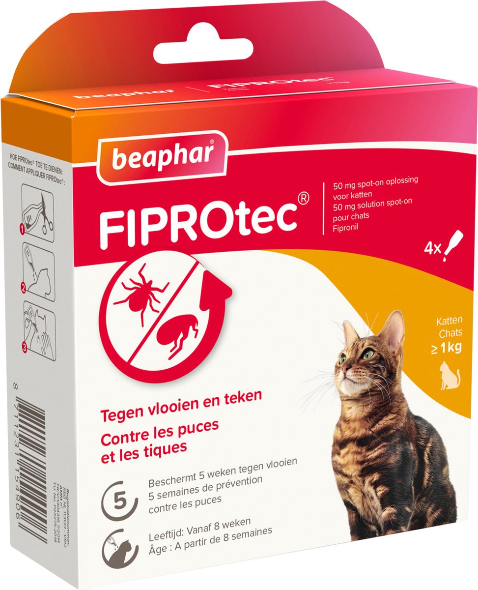Bol.com Beaphar Fiprotec Kat - Vlooienbestrijding -  >1 kg -  4 Pipetten aanbieding