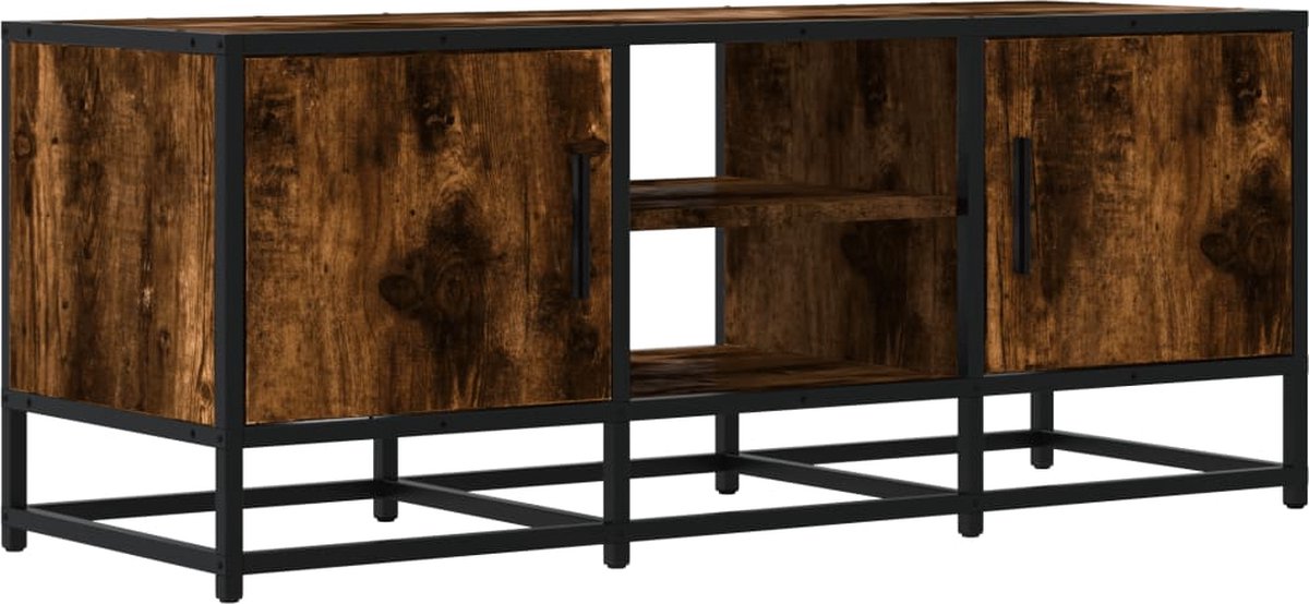 vidaXL - Tv-meubel - 100x35x41 - cm - bewerkt - hout - metaal - gerookt - eikenkleurig