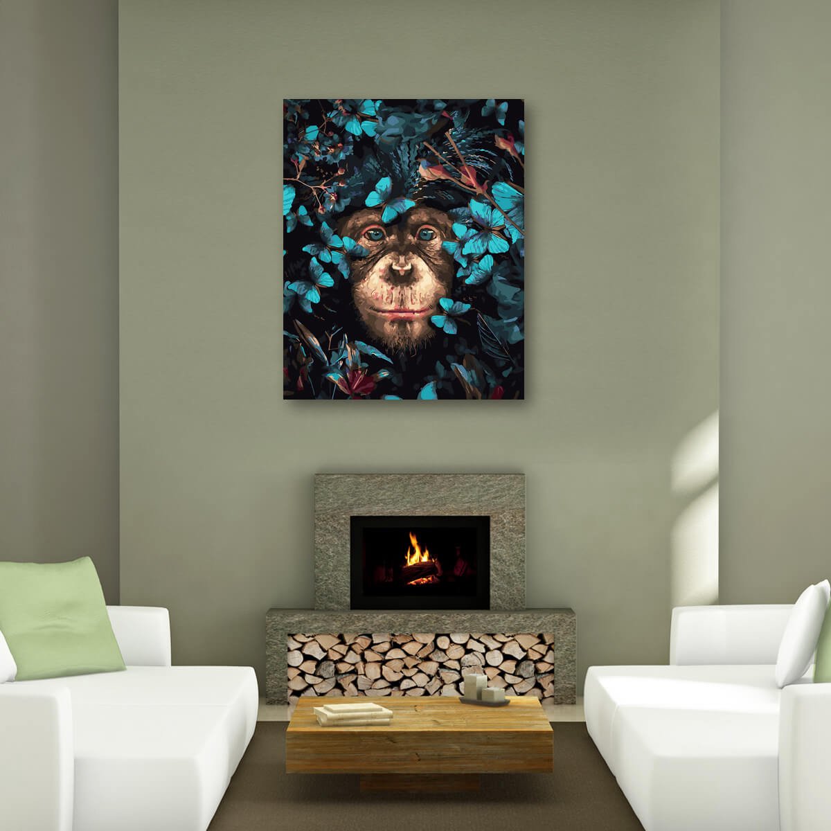 Schilderen Op Nummer Volwassenen DIY Paint By Number Compleet Hobby Pakket op Frame met Vernis - ®Arty Bee - Chimpansee 40x50cm — afbeelding 3