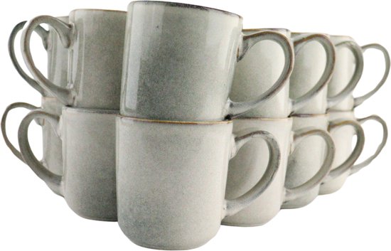 Tasses à café OTIX - Avec oreille - Set de 12 - Sachets de café - Groot tasse à thé - 420ML - Faïence - HÊTRE
