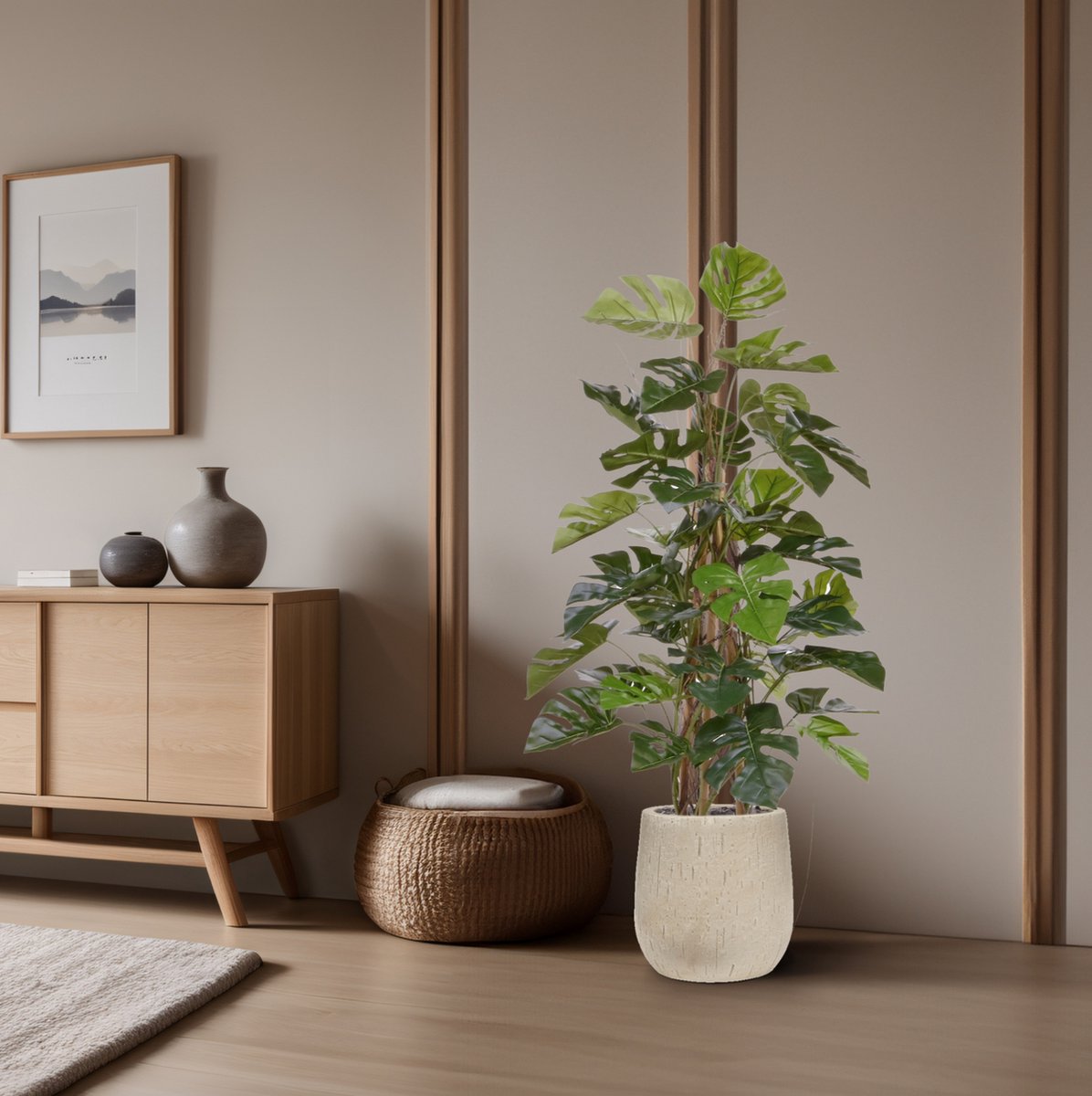 maxifleur Kunstplanten Monstera kunstplant Deluxe klimplant 120cm Groen