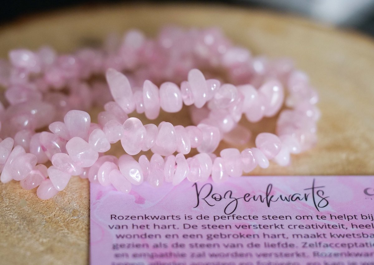 Rozenkwarts Armband met organische kralen, chip, edelstenen - Perfect cadeau voor vrouwen- Inclusief uitleg - Spiritueel - Rosequartz - Liefde - Connectie - Trauma - Healing - Gebroken Hart - Verlies - Verdriet - 100% NATUURLIJK