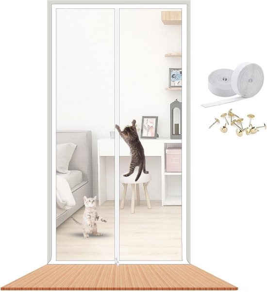 Foto: Kattenluik voorkomen pet escape deur gordijnen geen nagel partitie kat en hond partitie netto plastic gordijn deur afscherming mesh klamboe anti muggengordijn 80x210cm