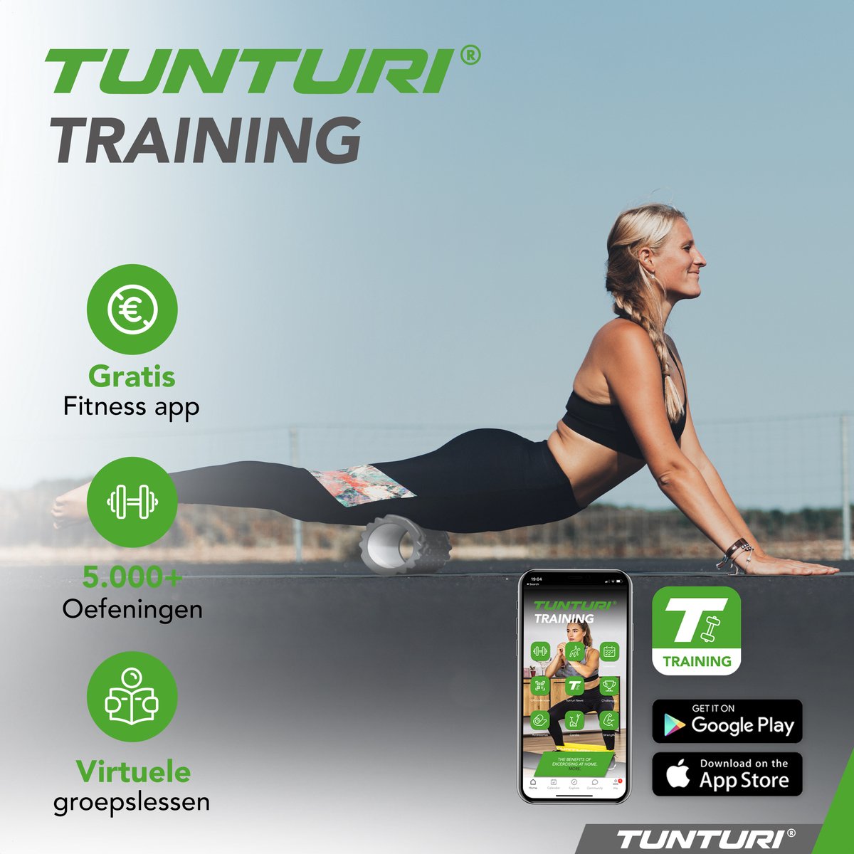 Tunturi Yoga Grid Foam Roller - Massage Roller - Grijs thumbnail 2