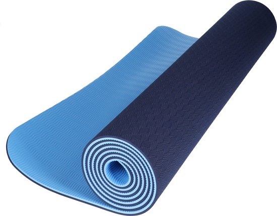 Foto: Fitness mat yoga mat sport mat yogamat anti slip extra dik duurzaam tpe materiaal incl draagtas blauw 183 x 61 x 0 6 cm