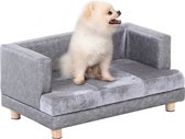 Bol.com PawHut Hondenbank huisdierbank hondenbed hondenmat woonkamer PU-leer kort pluche grijs D04-135 aanbieding