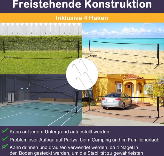 HOMCOM badmintonnet badmintonnet tennisnet met badmintonracket