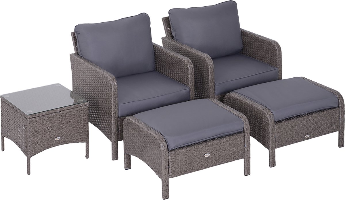 Outsunny - Polyrotan Tuinset - 5-delig - met Tafel - Grijs