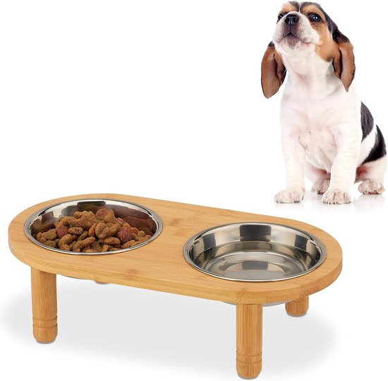 Verhoogde voerbak voor honden, 3 x 1400 ml roestvrijstalen kom, 5 x in