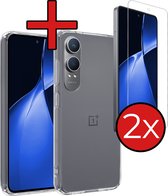 Hoesje - Met 2x Screenprotector - Geschikt voor OnePlus Nord CE 4 Lite - Sterk & Shockproof - Telefoon Hoes - Back Cover - Siliconen Case - Telefoonhoes - Transparant