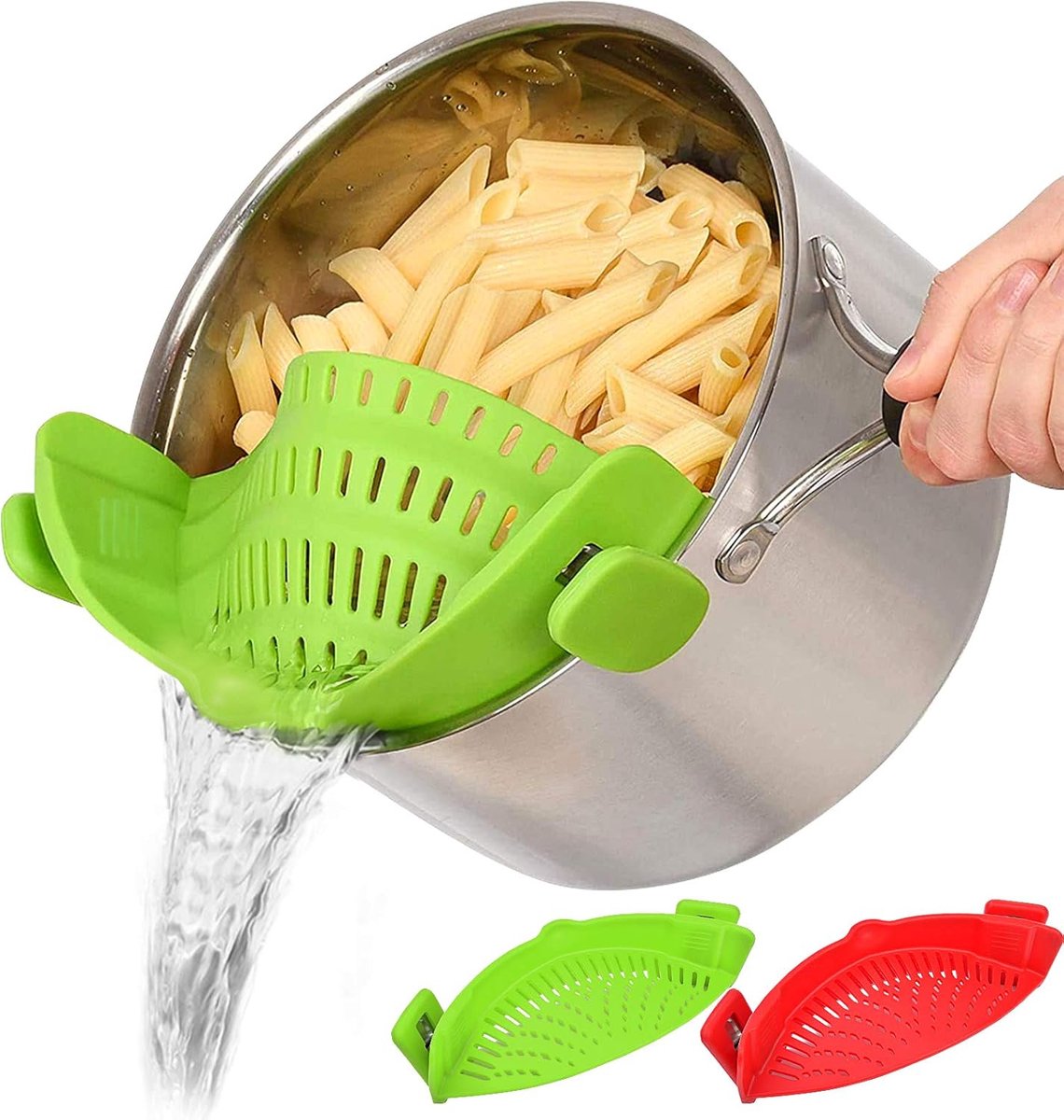 Merkloos Snap Zeef 2 PACK Siliconen Voedsel Zeef Hittebestendige Clip On Zeef Rijstvergiet Keuken Gadgets Afdruiprek Handen Voor Pasta Spaghetti Rundergehakt Universele Fit Alle Potten Kommen