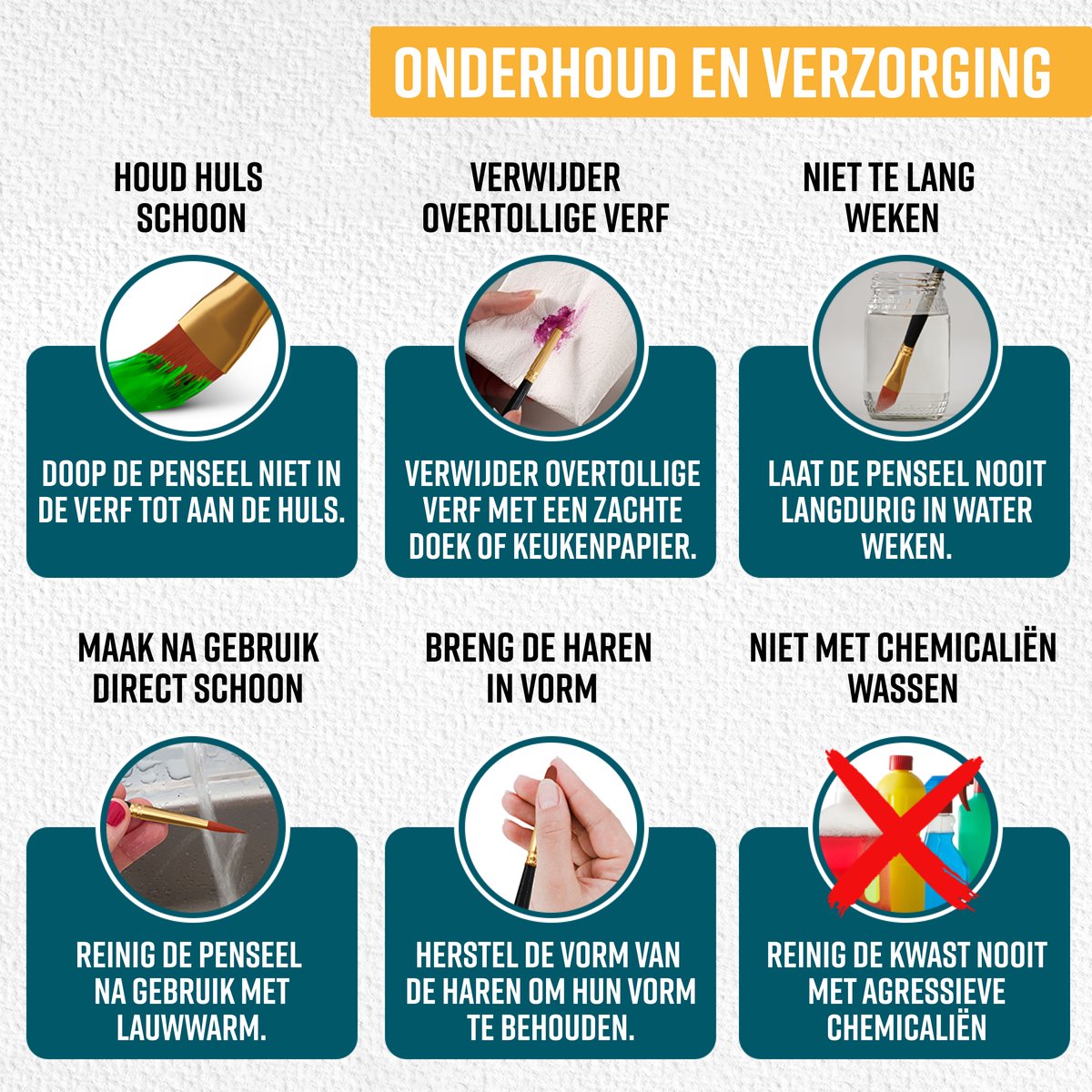 Napi Penselen Set 12 Stuks - Kwasten voor Aquarel, Olieverf, Acrylverf, Waterverf, Schmink - Geschikt voor Schilderen, Modelbouw en Gouache — afbeelding 8