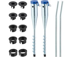 Set van 2 grondankers voor parasols en droogmolens - adapters 25-55 mm - parasolboor - zilver/blauw