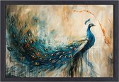 Pauw portret - Dieren wanddecoratie - Canvas schilderij Veren - Wanddecoratie modern - Schilderij op canvas met baklijst - Schilderijen canvas met baklijst 90x60 cm