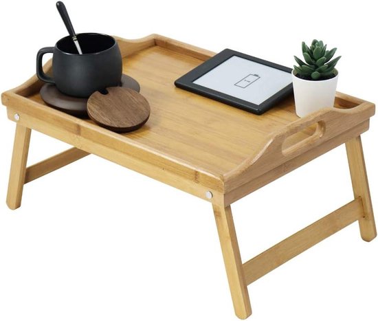 Set van 2 beddienbladen met inklapbare poten, bamboe dienblad voor ontbijt op bed, ontbijtdienblad voor keuken, voedseldienblad, bank, snack, computertafel