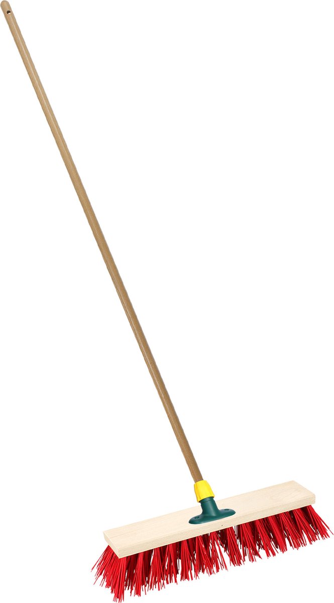 Goedkoopste Brumag Straatbezem/buitenbezem - hout/kunststof - steel 120 cm - borstelkop breed 30 cm - rood - met steelhouder