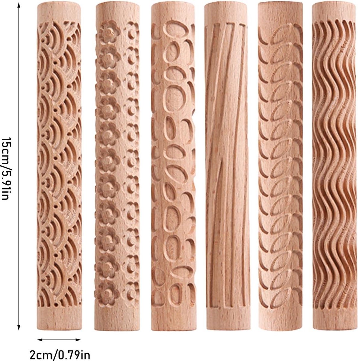 reliëf deegroller voor fondant en polymeer klei (set van 6
