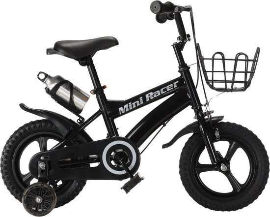 Buxibo Mini Racer - 12 Inch Kinderfiets met Zijwielen - Stoere Fiets voor Kinderen 2-4 Jaar - Verstelbaar Zadel en Stuur - Met Opbergbak en Mand - Perfect voor Leren Fietsen - Zwart van Buxibo — afbeelding 2
