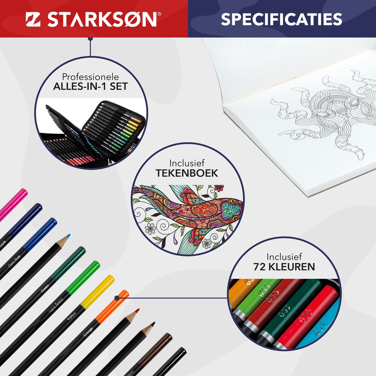STARKSØN 76-Delige Kleurpotloden Teken set - Schets & Teken Potloden - Incl. Schetsboek, Puntenslijper & Gum - Tekendoos Voor Volwassenen & Kinderen — afbeelding 2