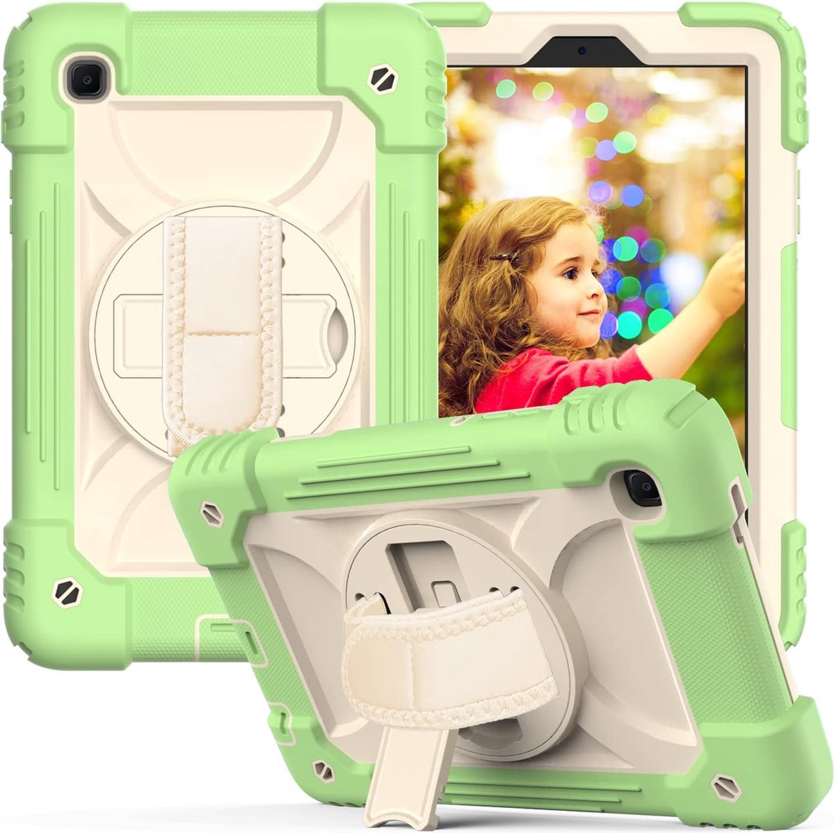 TechNest NL SpinGuard - Tablet Hoesjes - Stootvast met Penhouder en 360° Draaibare Standaard - Geschikt voor Samsung Galaxy Tab A7 Lite 8.7 inch (2021) - Schouderriem - Groen op Prijzenvolger.com