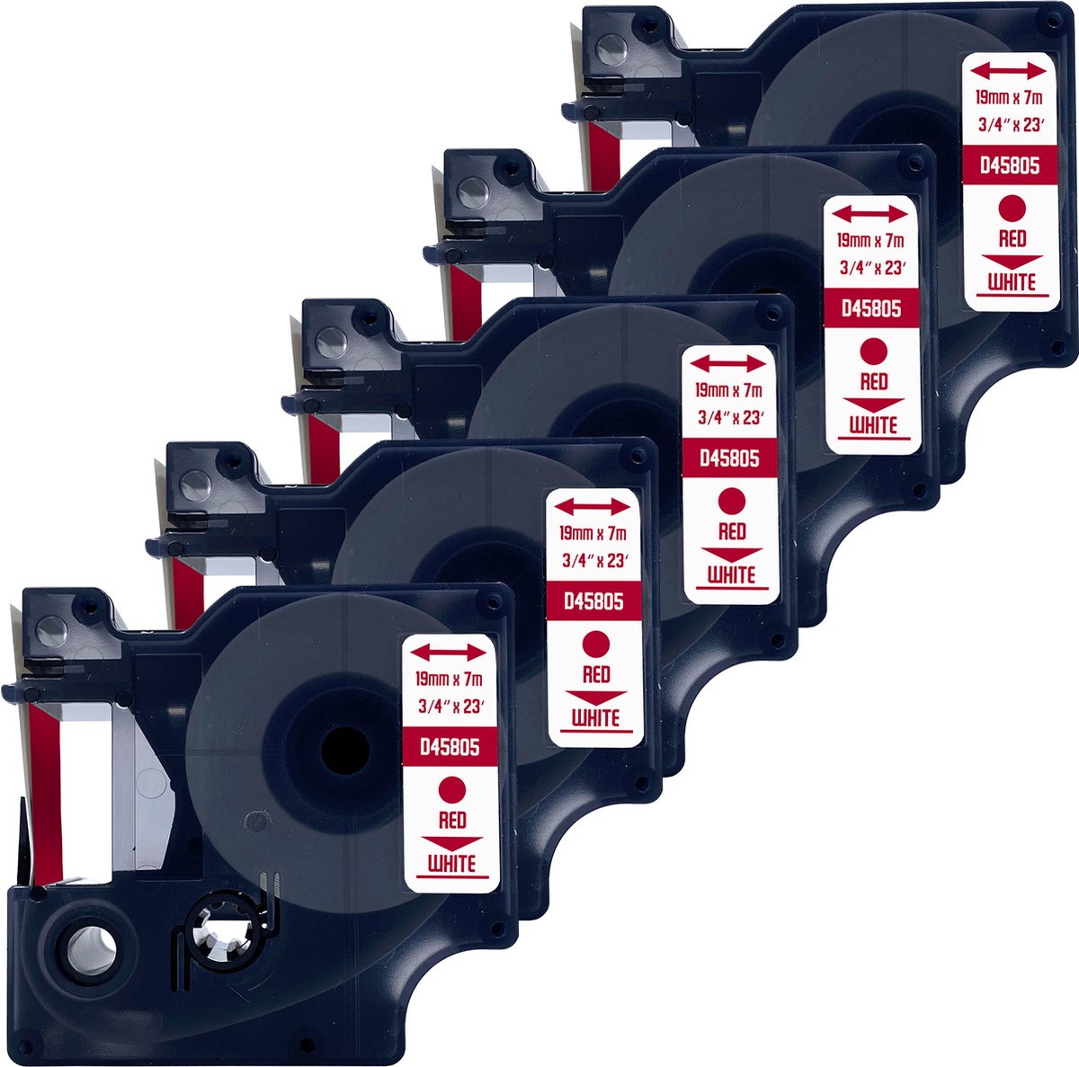 DULA Dymo D1 45805 - S0720850 - Compatible label tape - 5 lettertapes - Rood op wit - 19mm x 7m