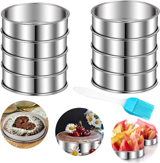 Lot De 6 Cercles à Tarte En Acier Inoxydable 8 Cm - 4 Perforés, 2 Pleins - Pour Muffins, Mini-gâteaux, Tartes