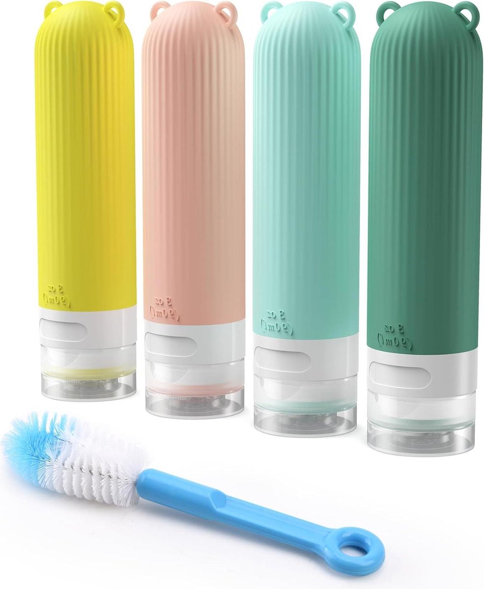 Siliconen reisflessen set van 4 stuks lekvrije reiscontainers FDA-goedgekeurde navulbare vloeistofcontainer voor shampoo crème spoeling lichaamsverzorging reisflesjes 100ml