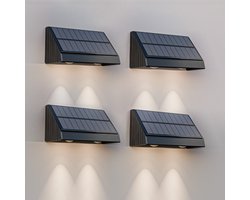 HOFTRONIC - 4x Solar Wandlamp Zwart - Up and Down - Schuttingverlichting - 2 lichtstanden - IP54 Waterdicht - 3000K Warmwit licht - Solar buitenlamp