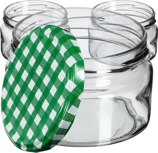 Inmaakpotten 250 ml - Luchtdichte jampotten met deksel - Cadeau mini-potten voor honing en specerijen (10 stuks - groen geruit) jampotjes met deksel