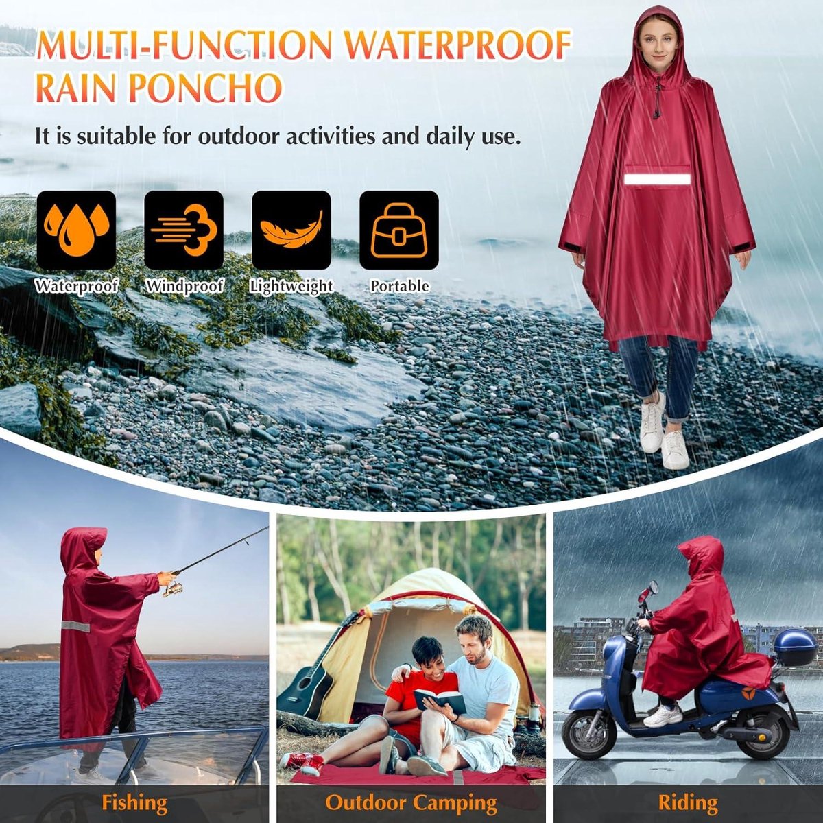 Regenponcho voor dames en heren, 2 stuks, herbruikbare