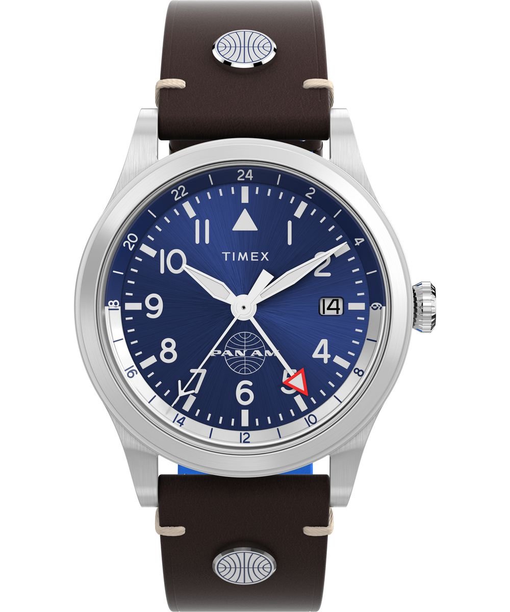 Timex Waterbury GMT x Pan Am TW2W97300 Horloge - Leer - Bruin - Ø 39 mm