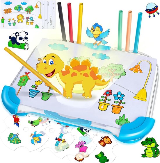 KETIEE Tekenprojector voor jongens en meisjes met 96 motieven, eenhoornprojector voor kinderen, om te tekenen, speelgoed, schilderen, cadeau, meisjes, jongens, 3, 4, 5, 6, 7, 8, 9 jaar, roze