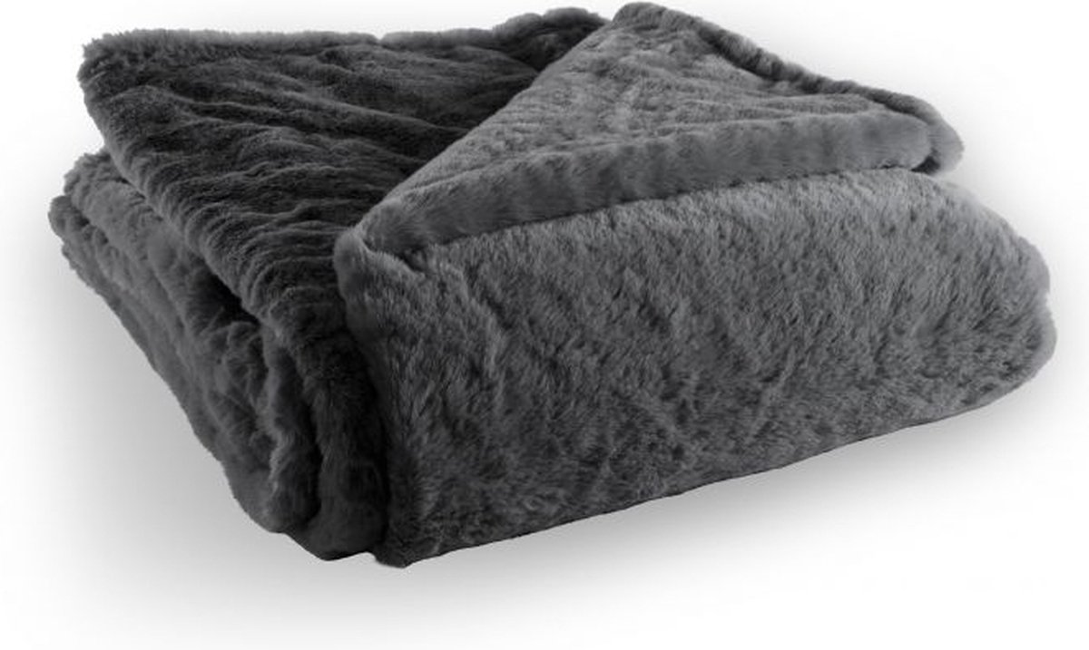Tiseco Deken plaid RUBY - zacht imitatie konijnenbont - 150x200 cm, grijs GREY
