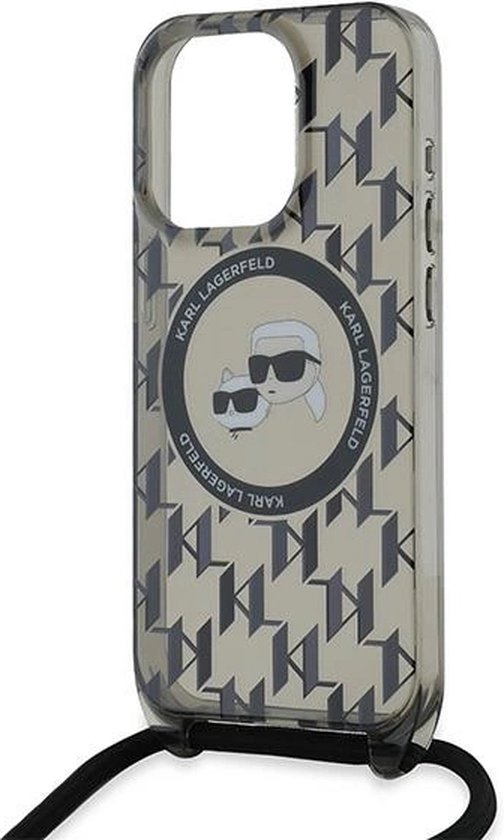 Étui MagSafe Karl Lagerfeld IML avec Monogram Karl & Choupette Head pour iPhone 15 Pro Max - Zwart