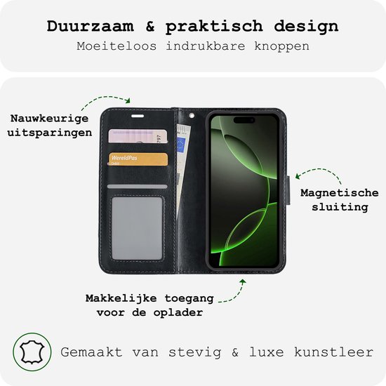 Étui adapté pour iPhone 16 Pro Case Bookcase Cover Flip Case Book Cover - Étui adapté pour iPhone 16 Pro Case Book Case Case - Zwart