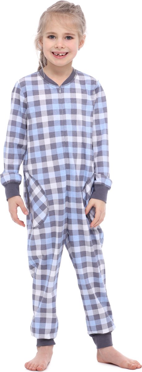 Merry Style Kinder Pyjama - ronde hals - lange mouwen - lange broek met zakken - Katoen - MS-MS10-186-PJ - Graphite Kariert - 146-152