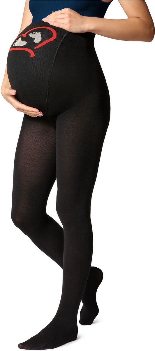 Be Mammy Dames Panty - Zwangerschapspanty - 150 DEN - Medium gloss - Katoen - BE-GI-1122 - Zwart Patroon-001