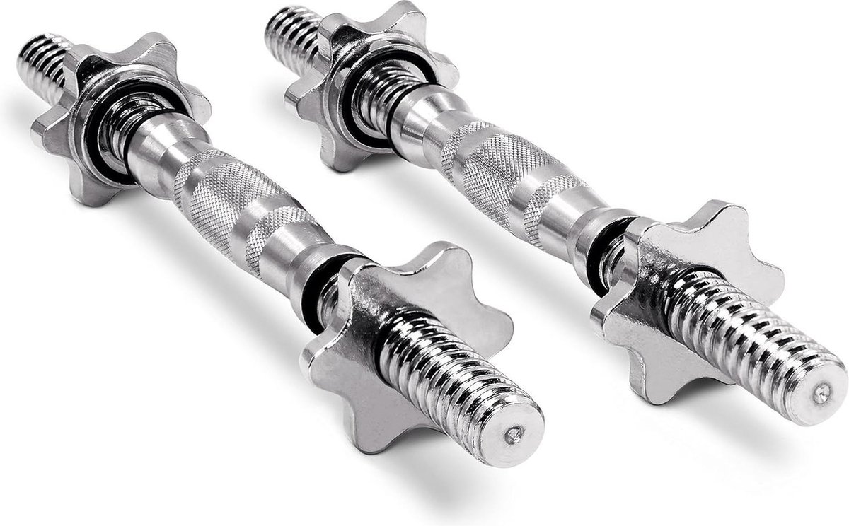 Korte halterstangen set van 2 - 35 cm x 25 mm - verchroomd geribbeld - met stersluitingen